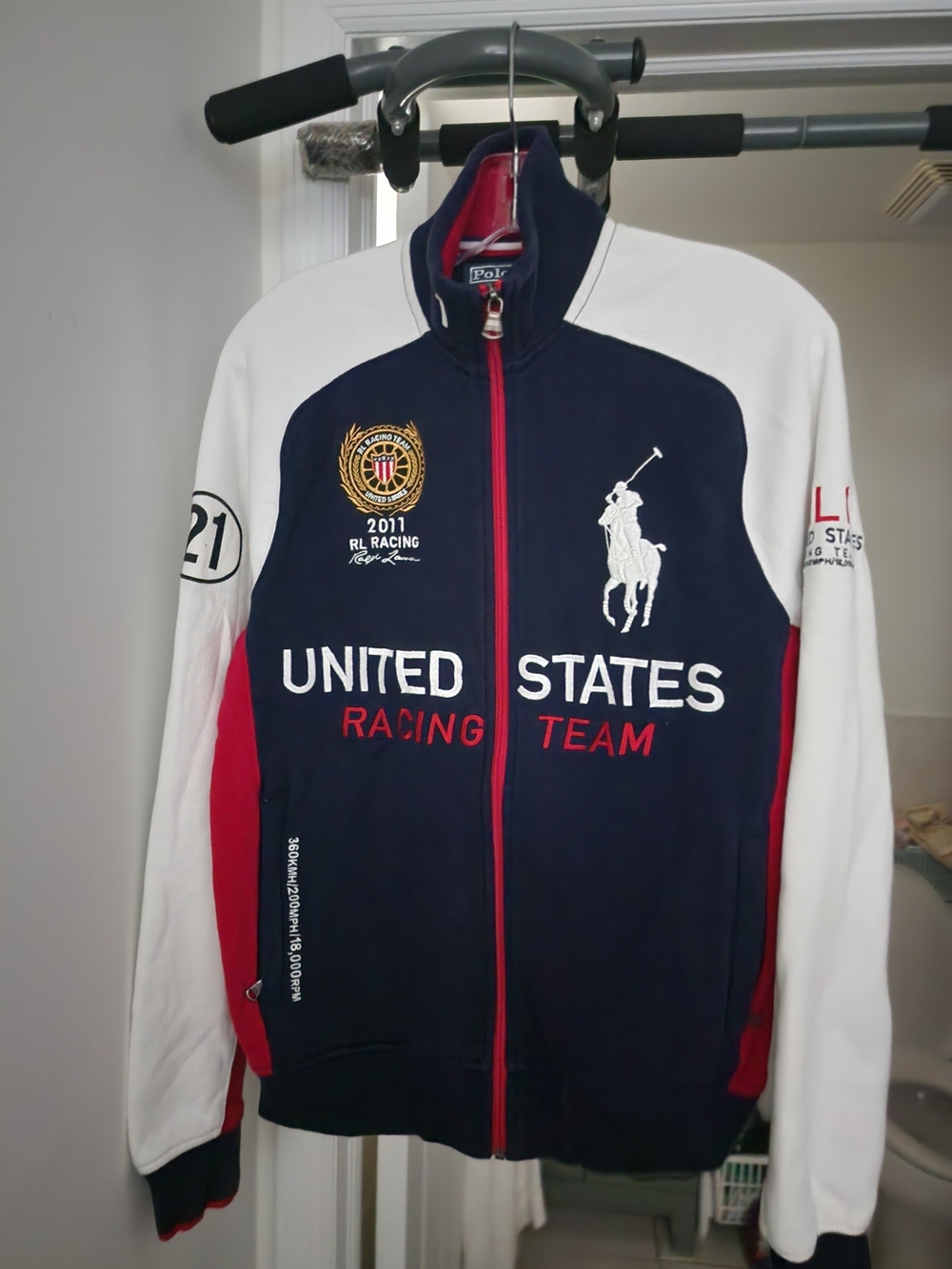 Polo by Ralph Lauren Navy White Red United States Racing Team Track Jacket.